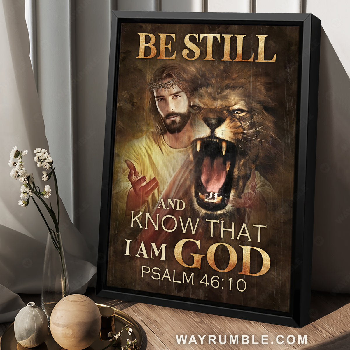 Angry lion, Lion of Judah, Jesus painting, Be still and know that I am God - Jesus Portrait Canvas Prints, Christian Wall Art