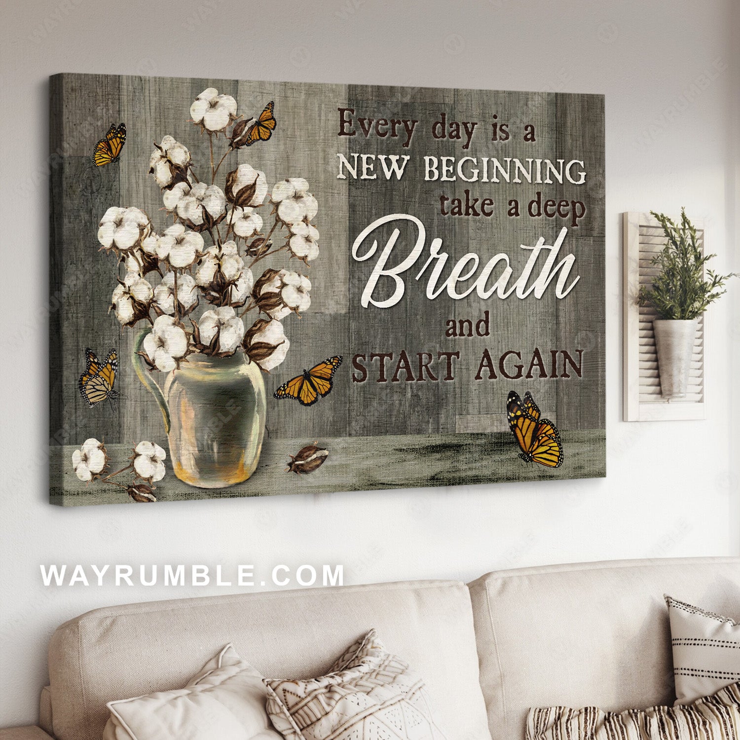 Cotton flower vase, Orange butterfly, Every day is a new beginning - Jesus Landscape Canvas Prints, Christian Wall Art