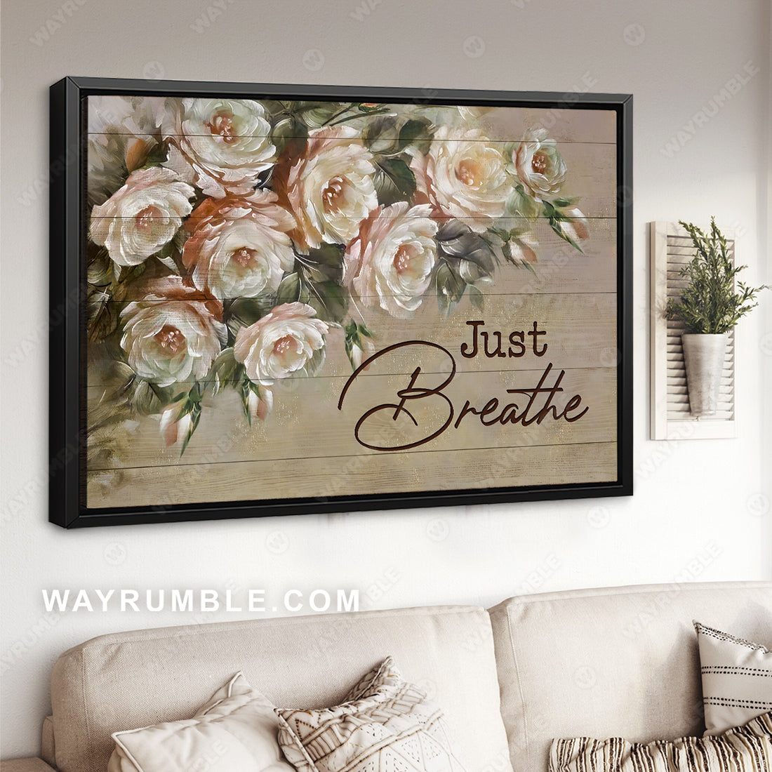 Light pink rose garden, Flower painting, Just breathe - Jesus Landscape Canvas Prints, Christian Wall Art