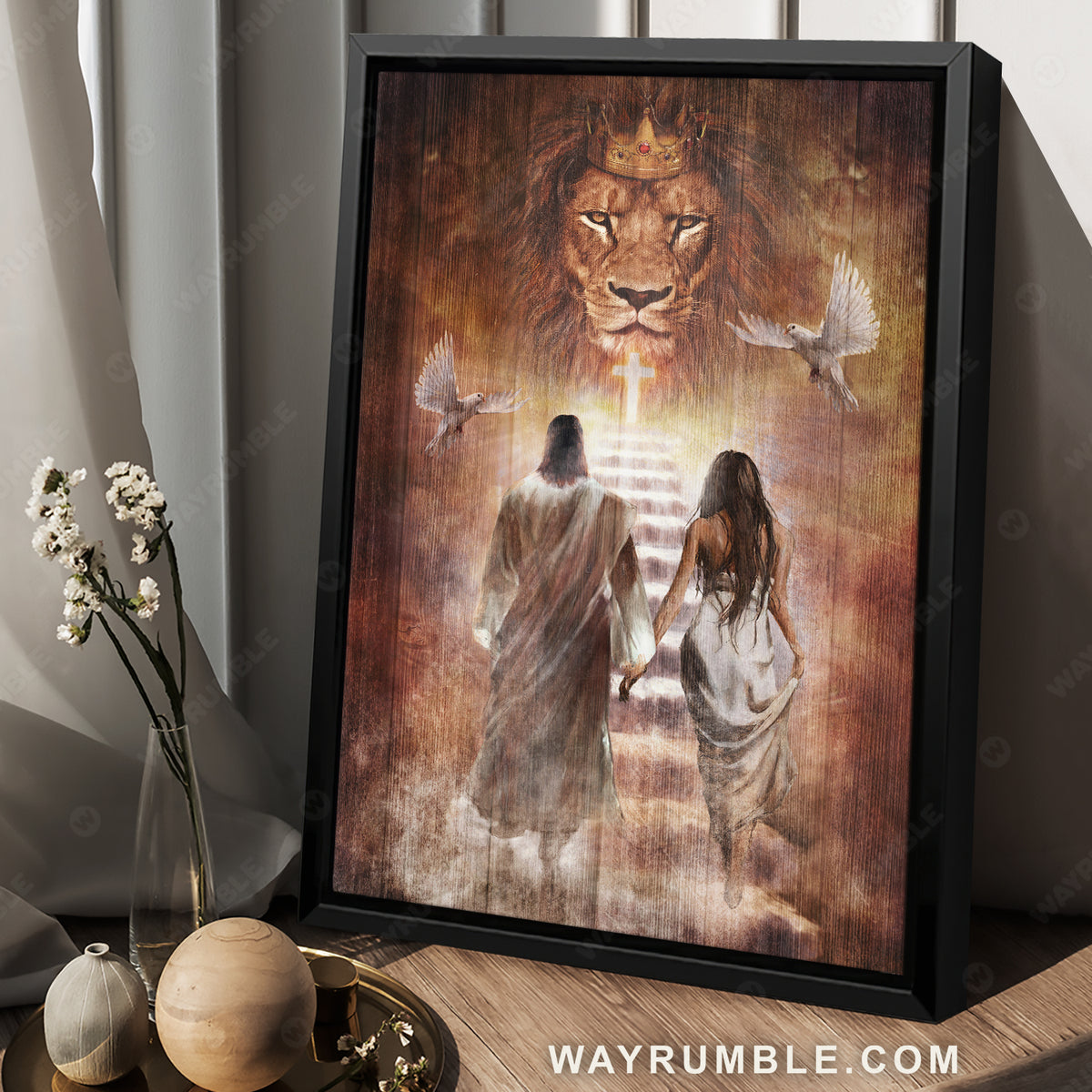 King of Kings, Beautiful girl, White dove, Walking with Jesus - Jesus Portrait Canvas Prints, Christian Wall Art