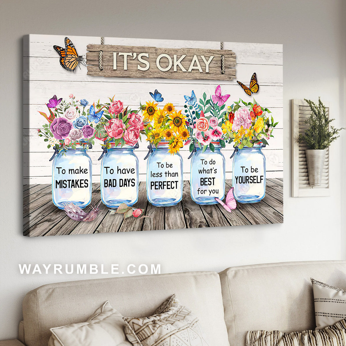 Garden flower, Mason jars, Flower painting, It&#39;s okay to be yourself - Jesus Landscape Canvas Prints, Christian Wall Art