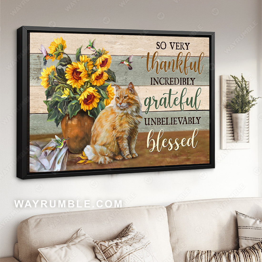 Pretty cat, Sunflower vase, Hummingbird drawing, So very thankful - Jesus Landscape Canvas Prints, Christian Wall Art