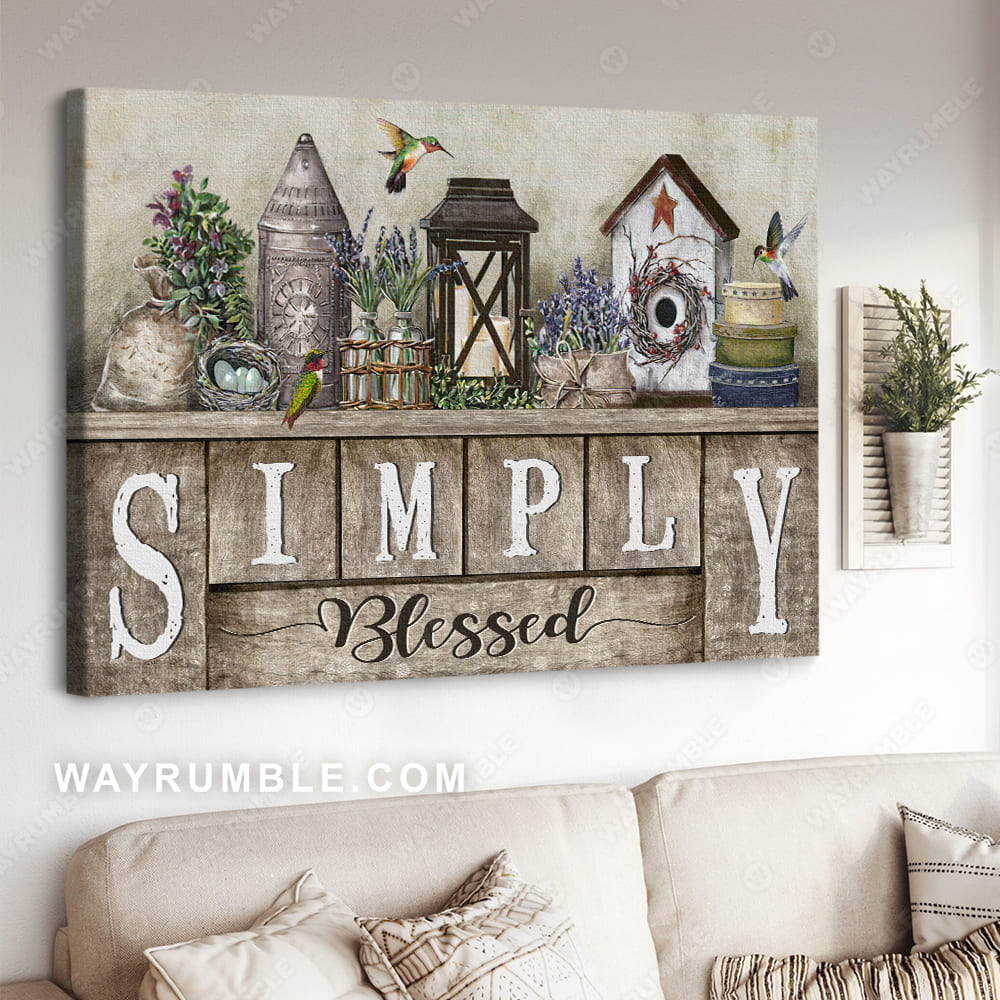 Vintage lantern, Lavender drawing, Colorful hummingbird, Simply blessed - Jesus Landscape Canvas Prints, Christian Wall Art