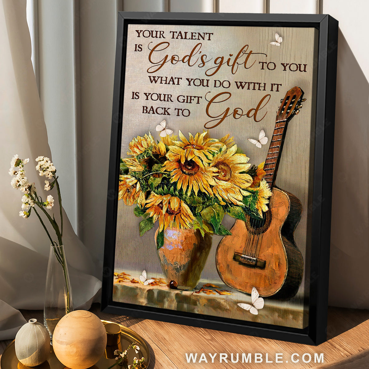 Watercolor guitar, Sunflower vase, Your talent is God's gift to you - Jesus Portrait Canvas Prints, Christian Wall Art