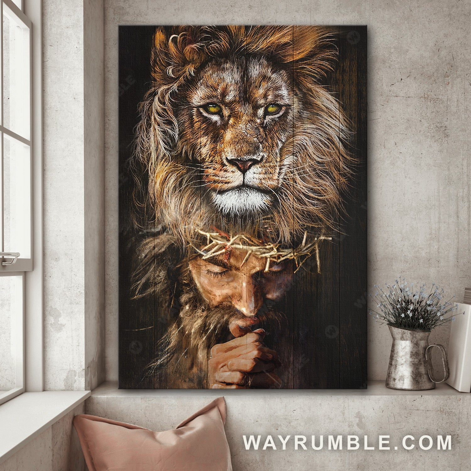 Beautiful lion of Judah, Pray for healing, Crown of thorn - Jesus Portrait Canvas Prints, Home Decor Wall Art