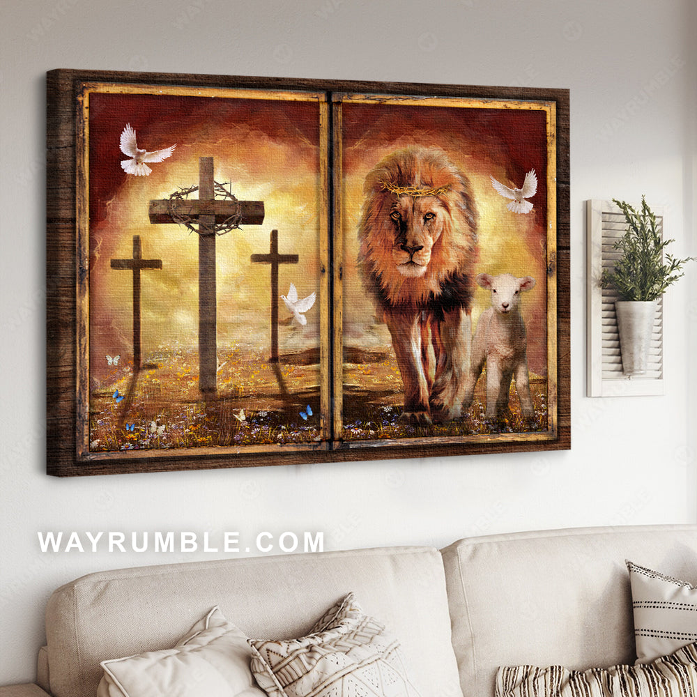 Beautiful lion drawing, Orange sunset, Jesus symbol - Jesus Landscape Canvas Prints, Christian Wall Art