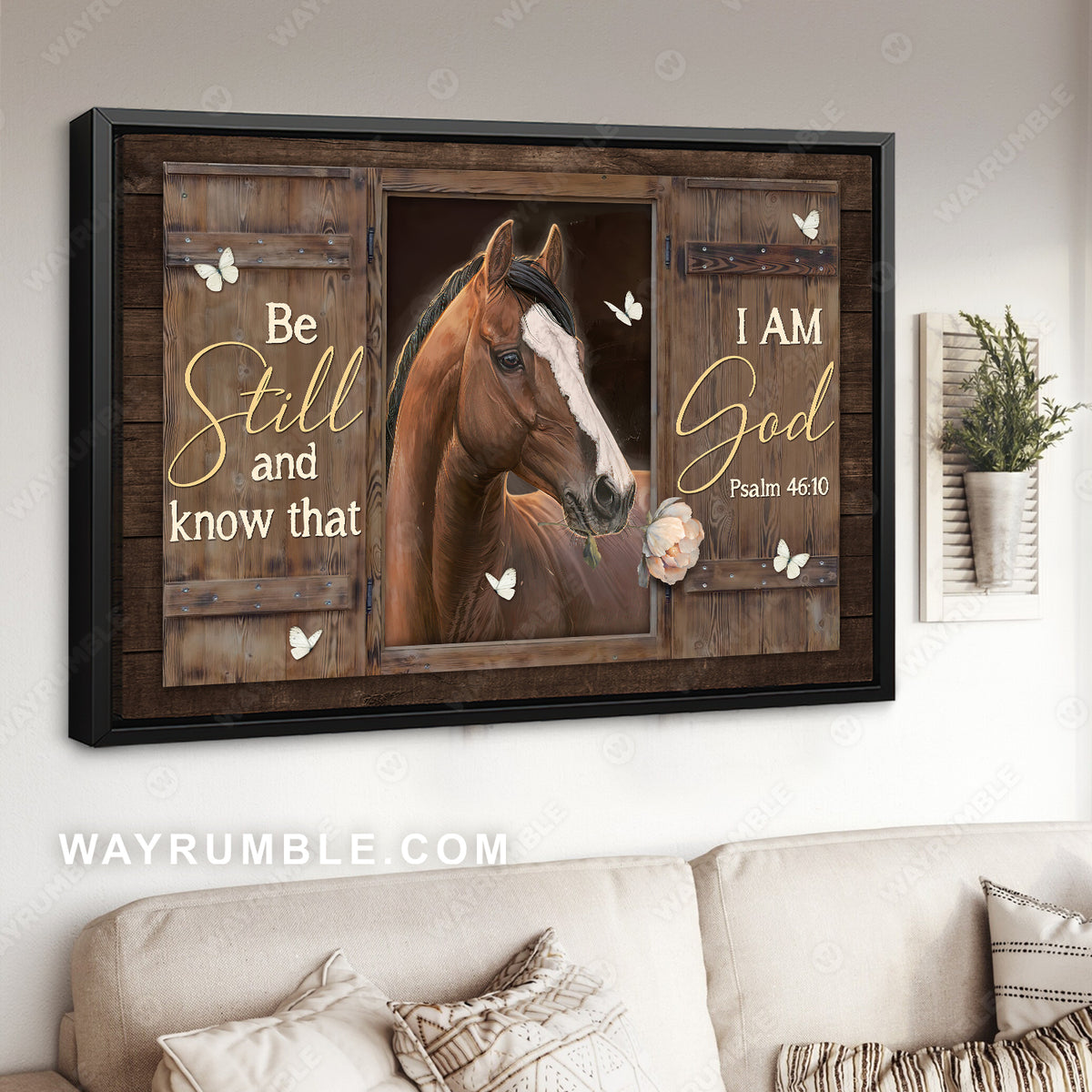 Horse artwork, Light pink rose, Butterfly, Be still and know that I am God - Jesus Landscape Canvas Prints, Christian Wall Art