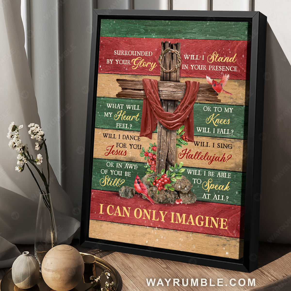 Big cross, Pretty cardinal, Christmas background, I can only imagine - Jesus Portrait Canvas Prints, Home Decor Wall Art