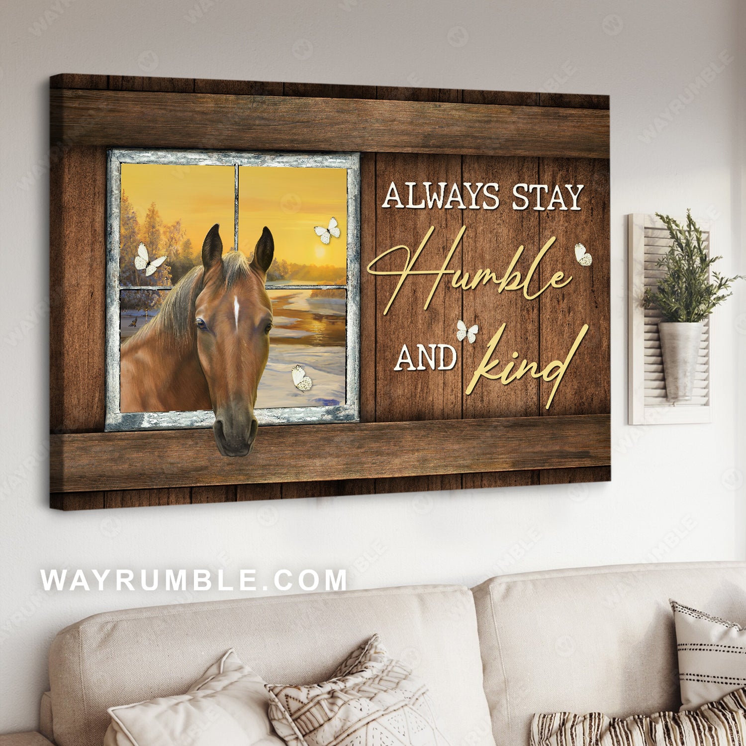 Dream horse, Orange sunset, Butterfly, Always stay humble and kind - Jesus Landscape Canvas Prints, Christian Wall Art