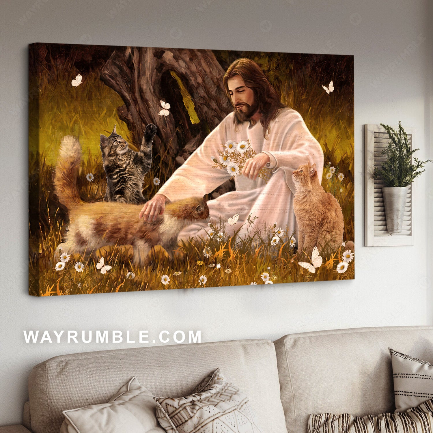 Jesus calls, Lovely cats, Dandelion field, The world in his arm - Jesus Landscape Canvas Prints, Home Decor Wall Art