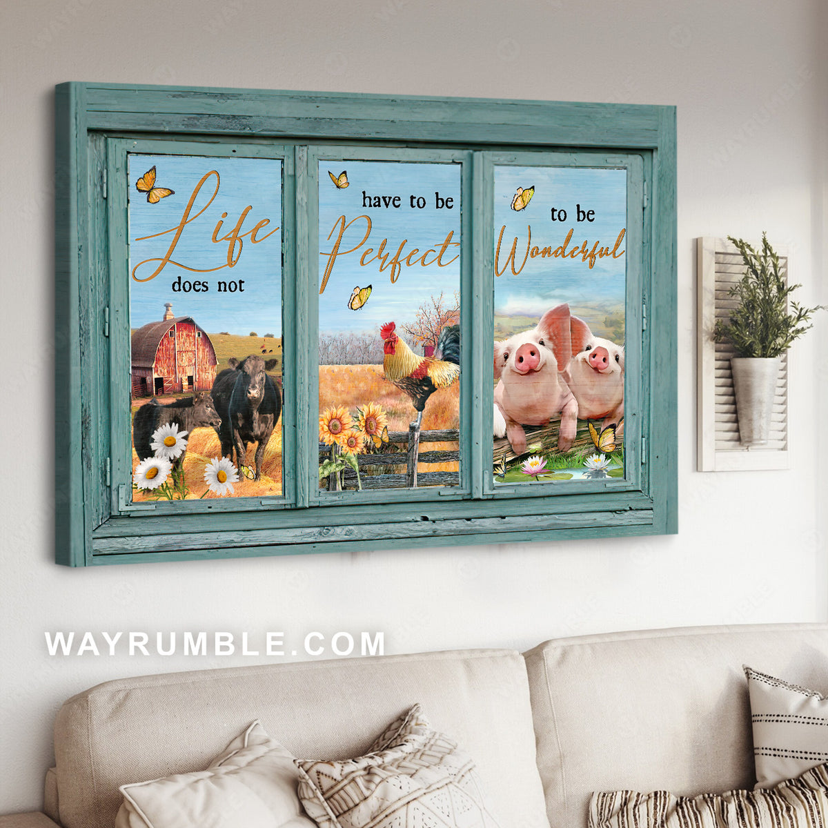 Happy farm, Black cow, Cute pig, Life does not have to be perfect - Jesus Landscape Canvas Prints, Christian Wall Art