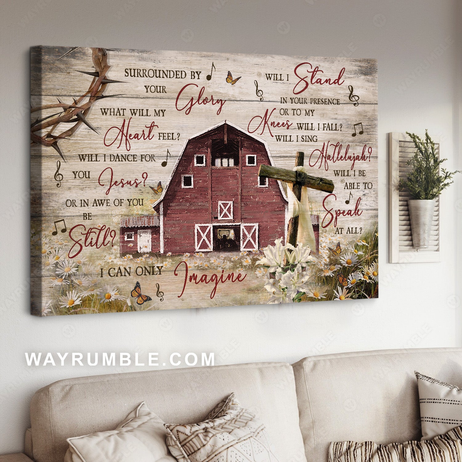Beautiful house, Flower field, Cross symbol, I can only imagine - Jesus Landscape Canvas Prints, Home Decor Wall Art