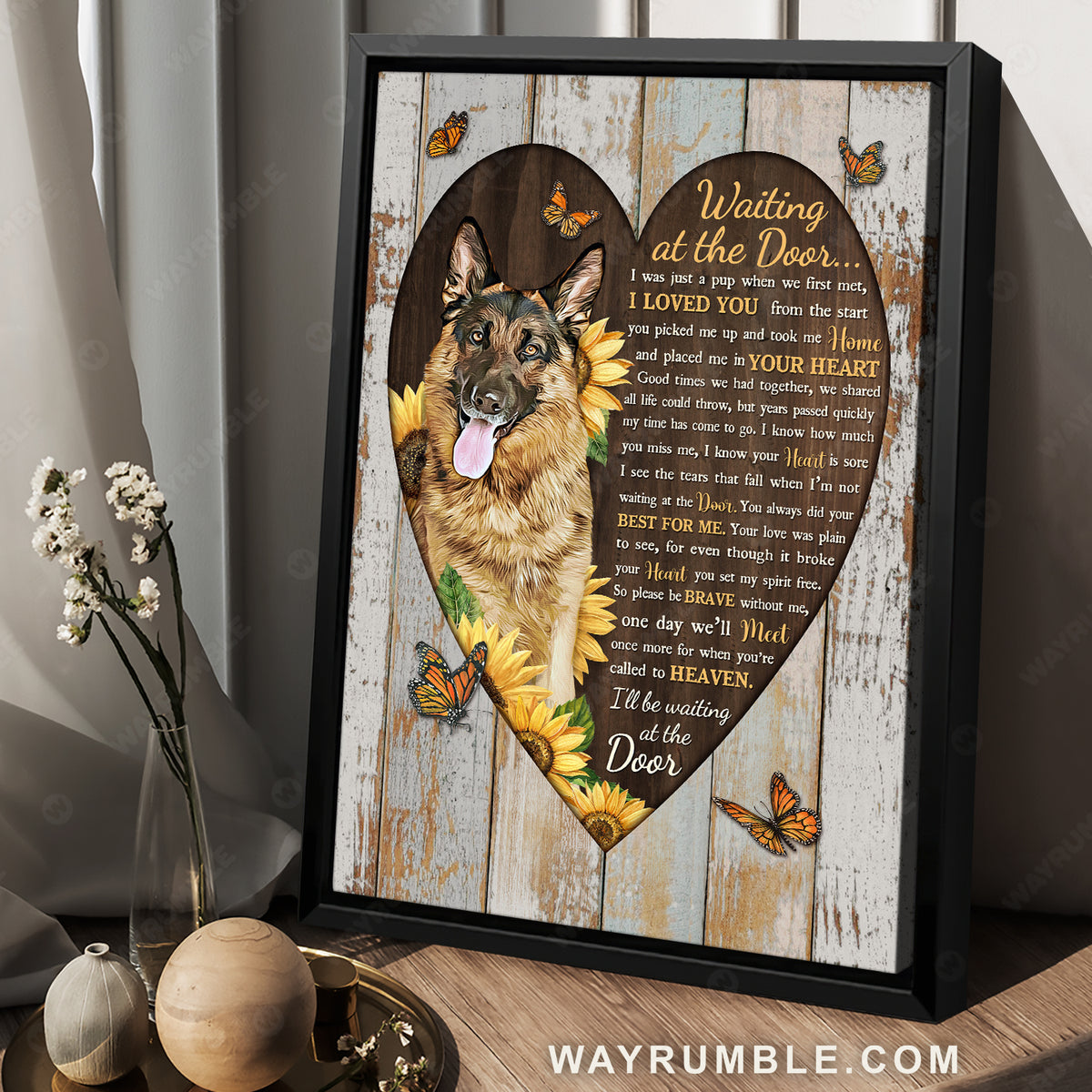 Heart frame, Lovely German Shepherd, Sunflower, Waiting at the door - Jesus Portrait Canvas Prints, Home Decor Wall Art