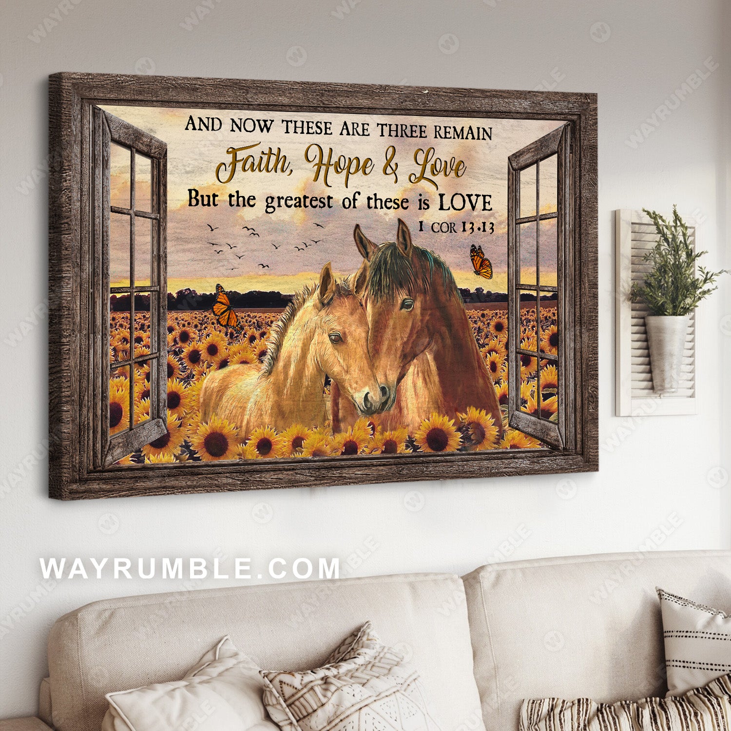 Beautiful horses, Sunflower field, Pretty sunset, The greatest of these is love - Jesus Landscape Canvas Prints, Christian Wall Art