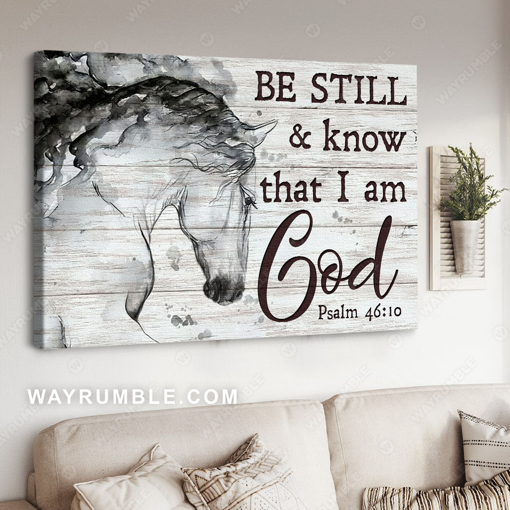 Quarter horse, Black and white painting, Jesus drawing, Be still and know that I am God - Jesus Landscape Canvas Prints, Wall Art