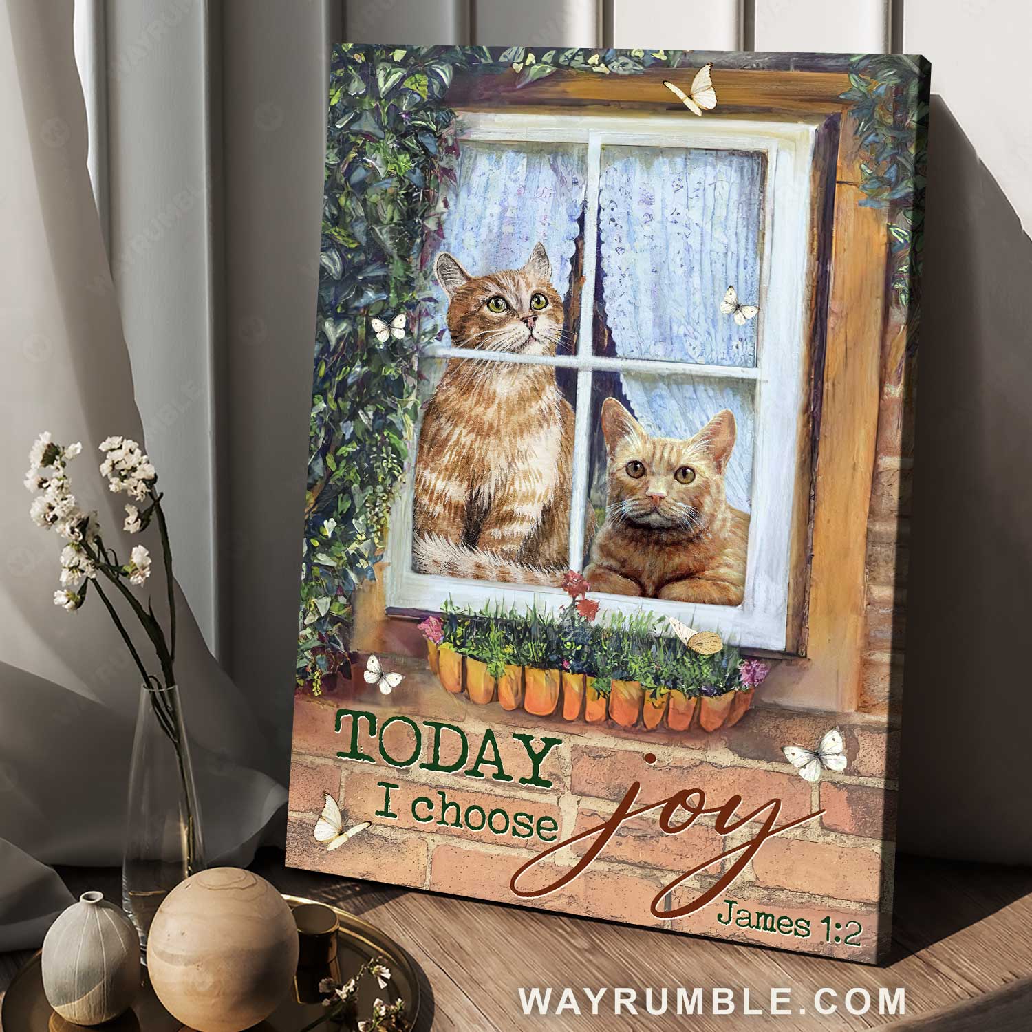 Cute cat, White butterfly, Pretty painting, Today I choose joy - Jesus Portrait Canvas Prints, Home Decor Wall Art