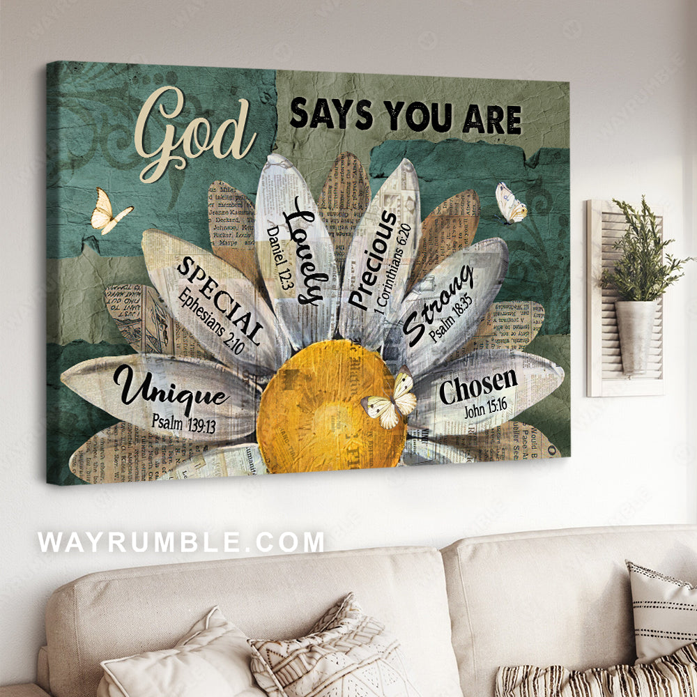 Amazing sunflower, White butterfly, Blue background, God says you are - Jesus Landscape Canvas Prints, Christian Wall Art