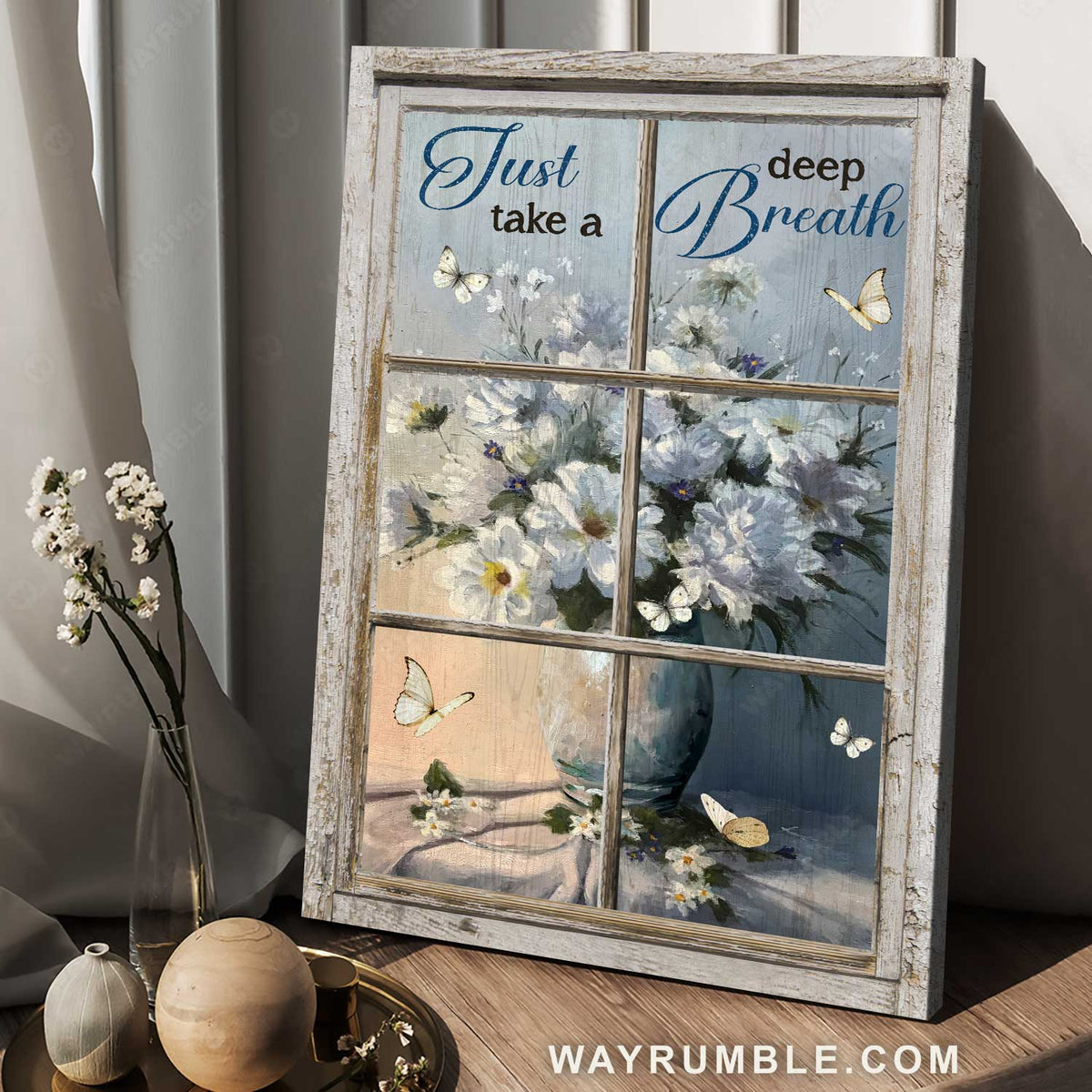 Pretty flower vase, Still life painting, Butterfly, Just take a deep breath - Jesus Portrait Canvas Prints, Christian Wall Art
