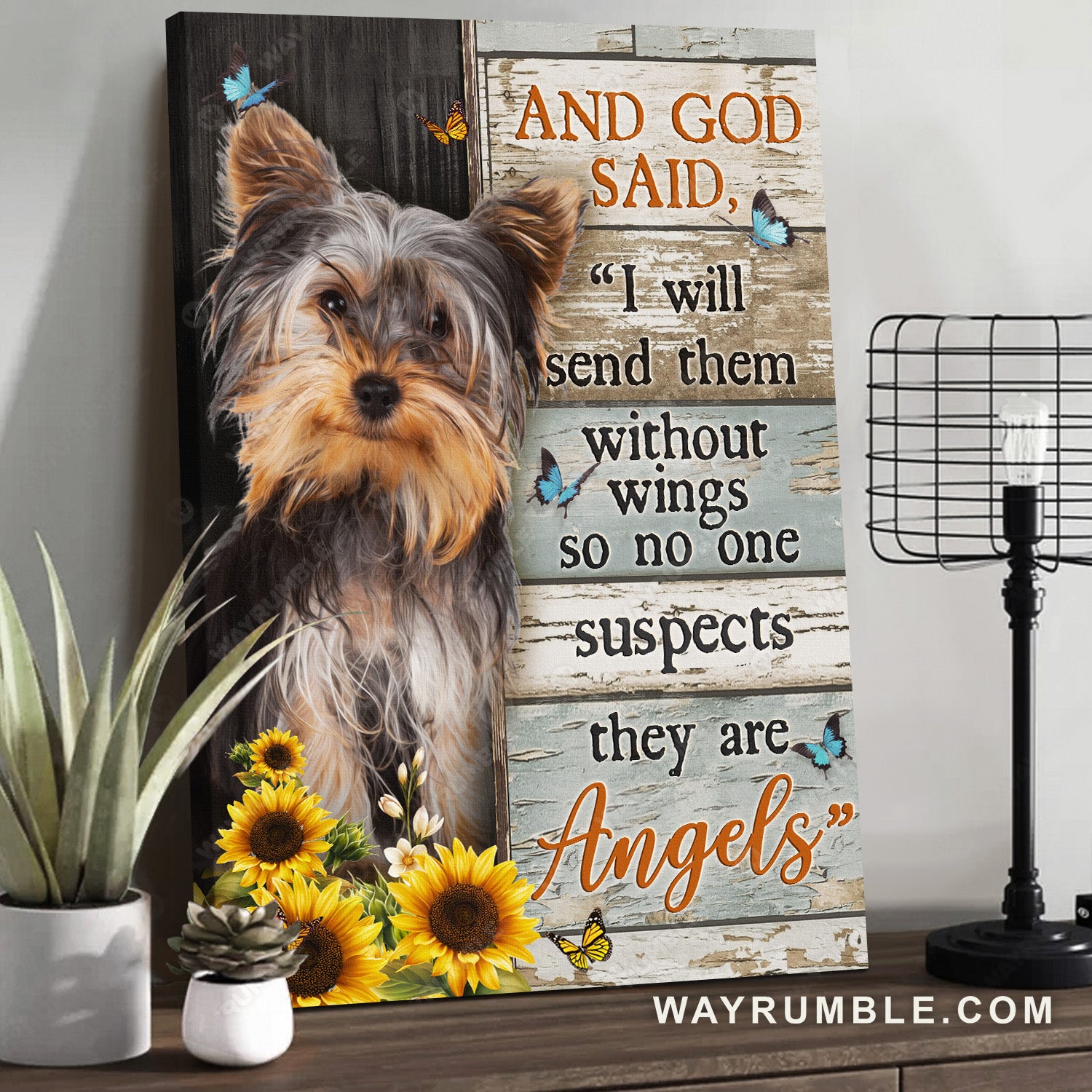 Little Yorkshire Terrier, Sunflower garden, Butterfly, And God said - Jesus Portrait Canvas Prints, Christian Wall Art