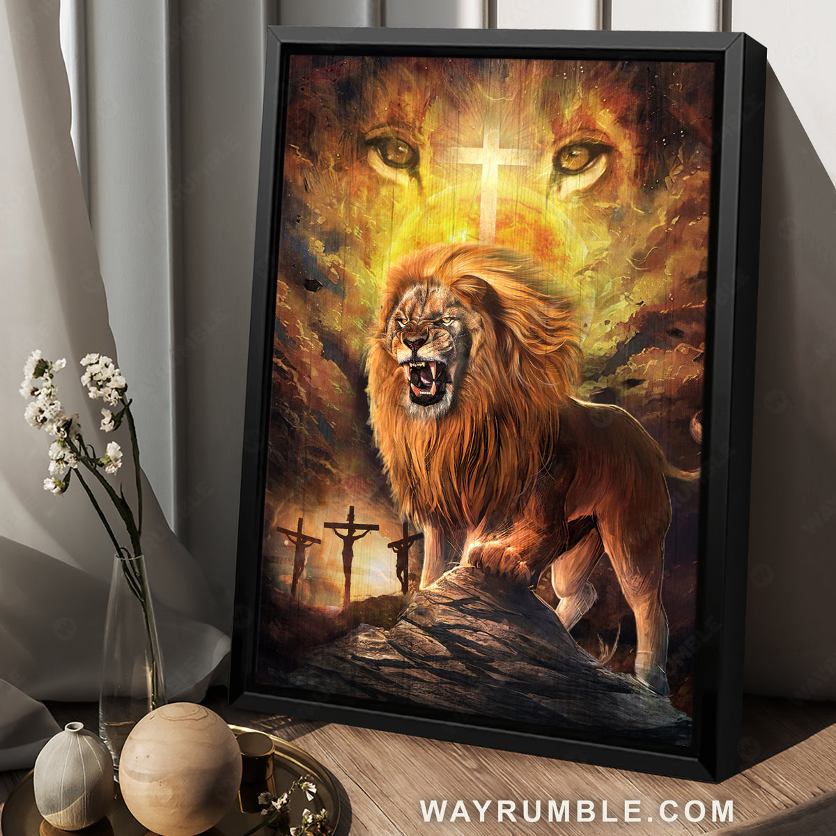 Angry lion painting, Lion of Judah, Jesus on the cross - Jesus Portrait Canvas Prints, Christian Wall Art