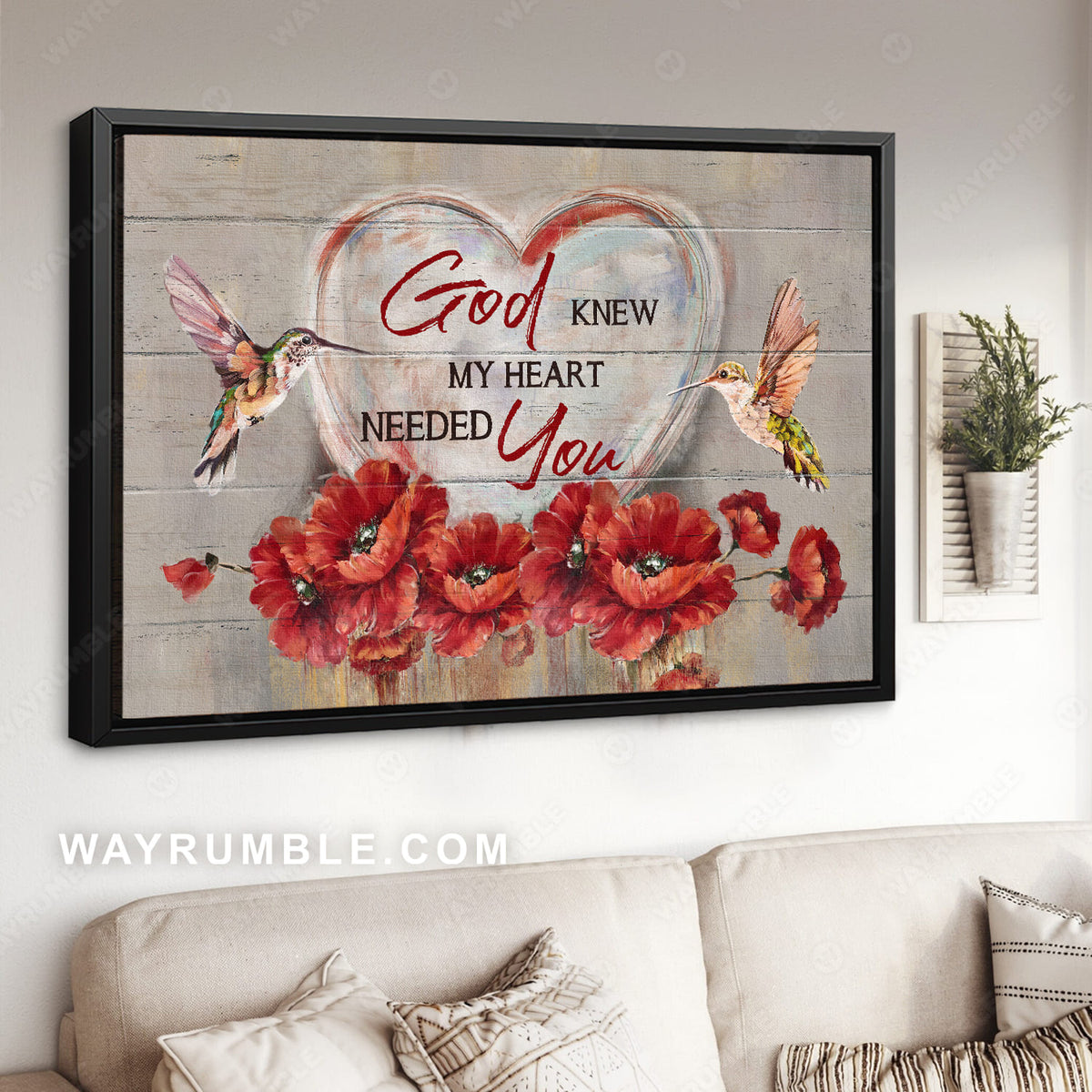 Heart shape, Red poppy painting, Watercolor hummingbird, God knew my heart needed you - Jesus Landscape Canvas Prints, Wall Art