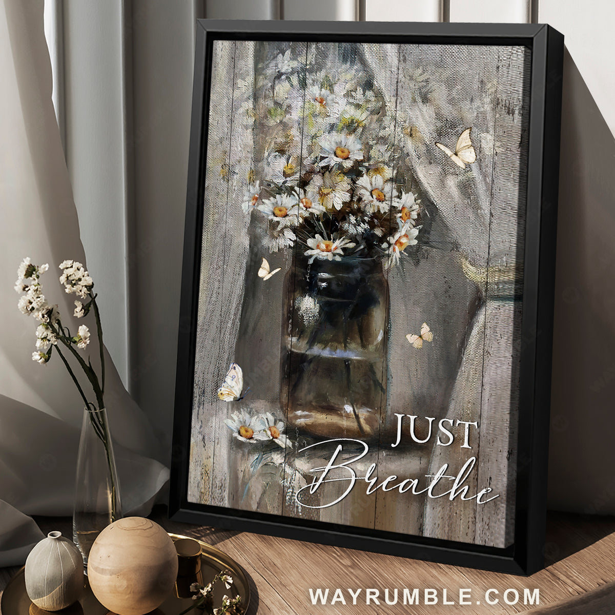 Watercolor daisy, Brown vase, Pretty butterfly, Just breathe - Jesus Portrait Canvas Prints, Christian Wall Art