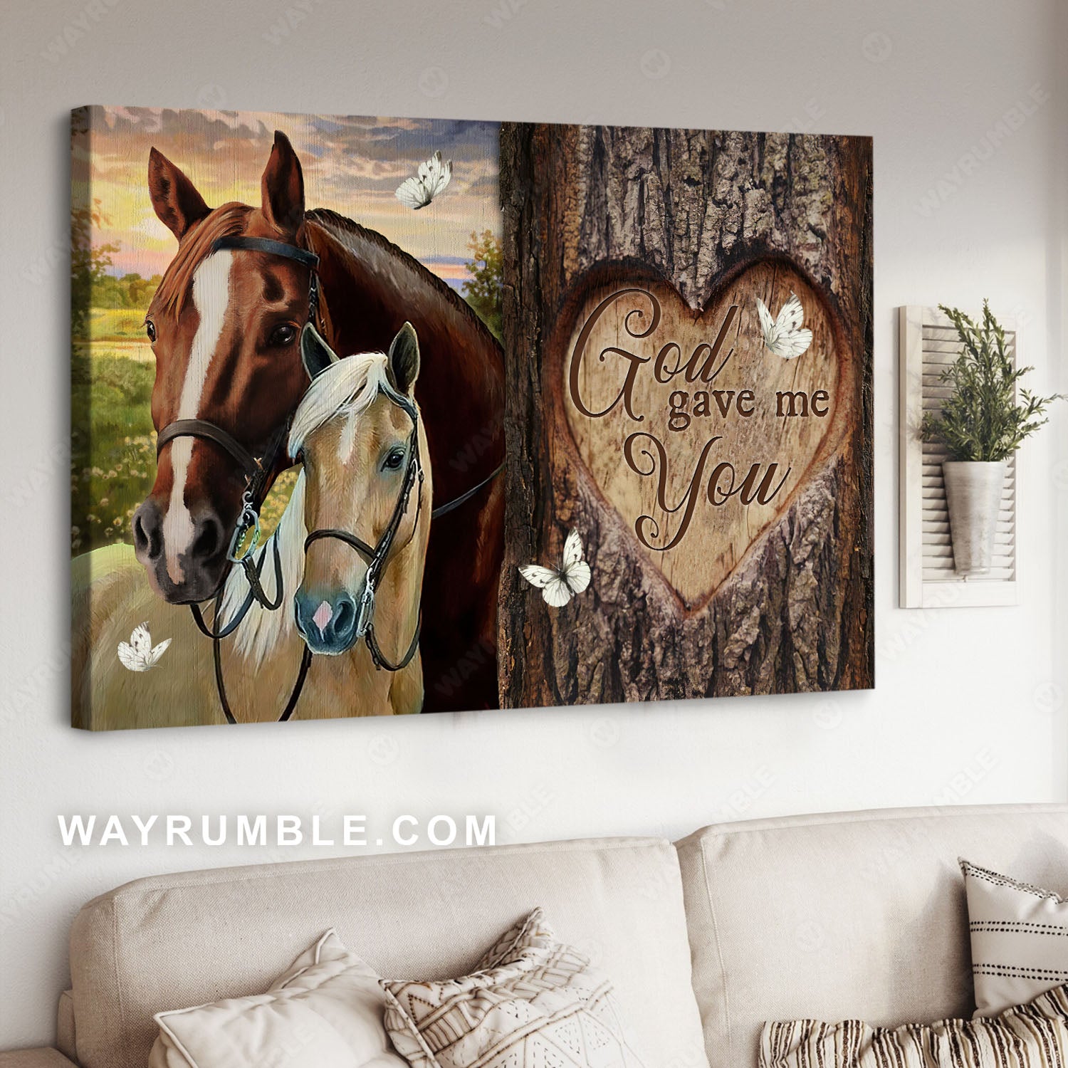 Stunning horse, Colorful sunset, White butterfly, God gave me you - Jesus Landscape Canvas Prints, Christian Wall Art