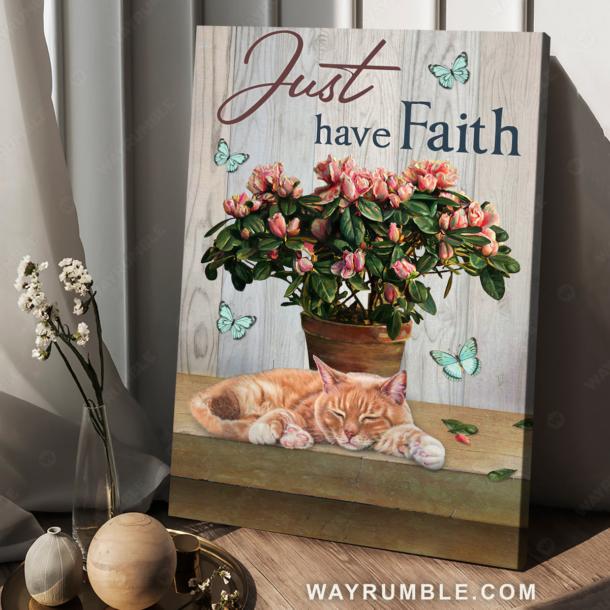 Beautiful pink flower, Sleeping cat, Pretty butterfly, Just have faith - Jesus Portrait Canvas Prints, Christian Wall Art