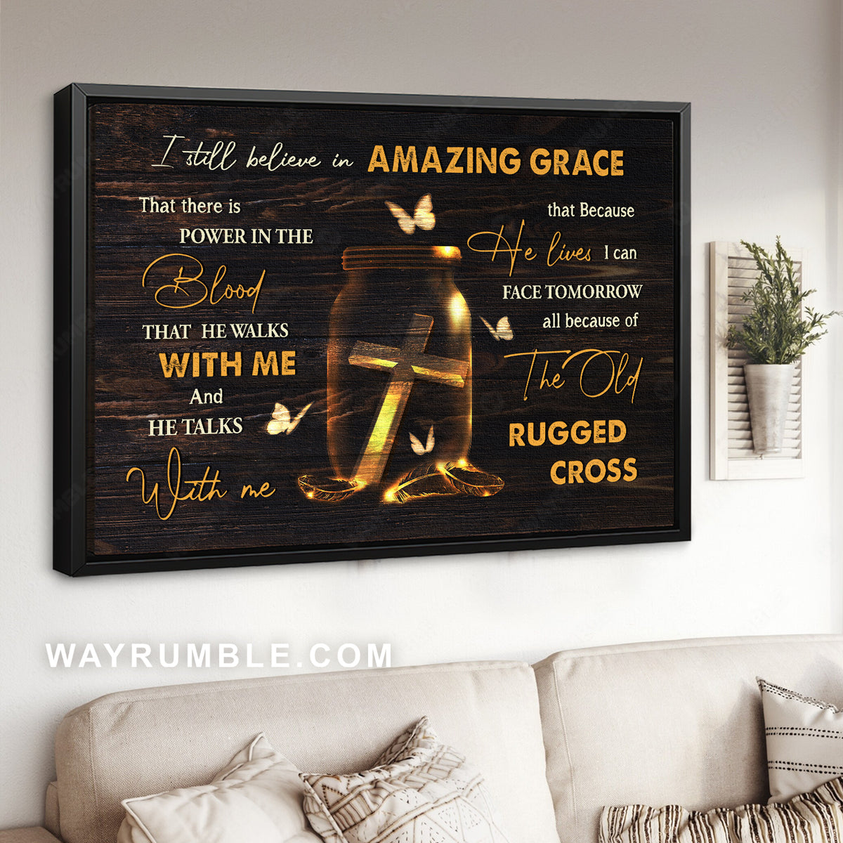 Golden cross, Magic bottle, Butterfly, I still believe in amazing grace - Jesus Landscape Canvas Prints, Christian Wall Art