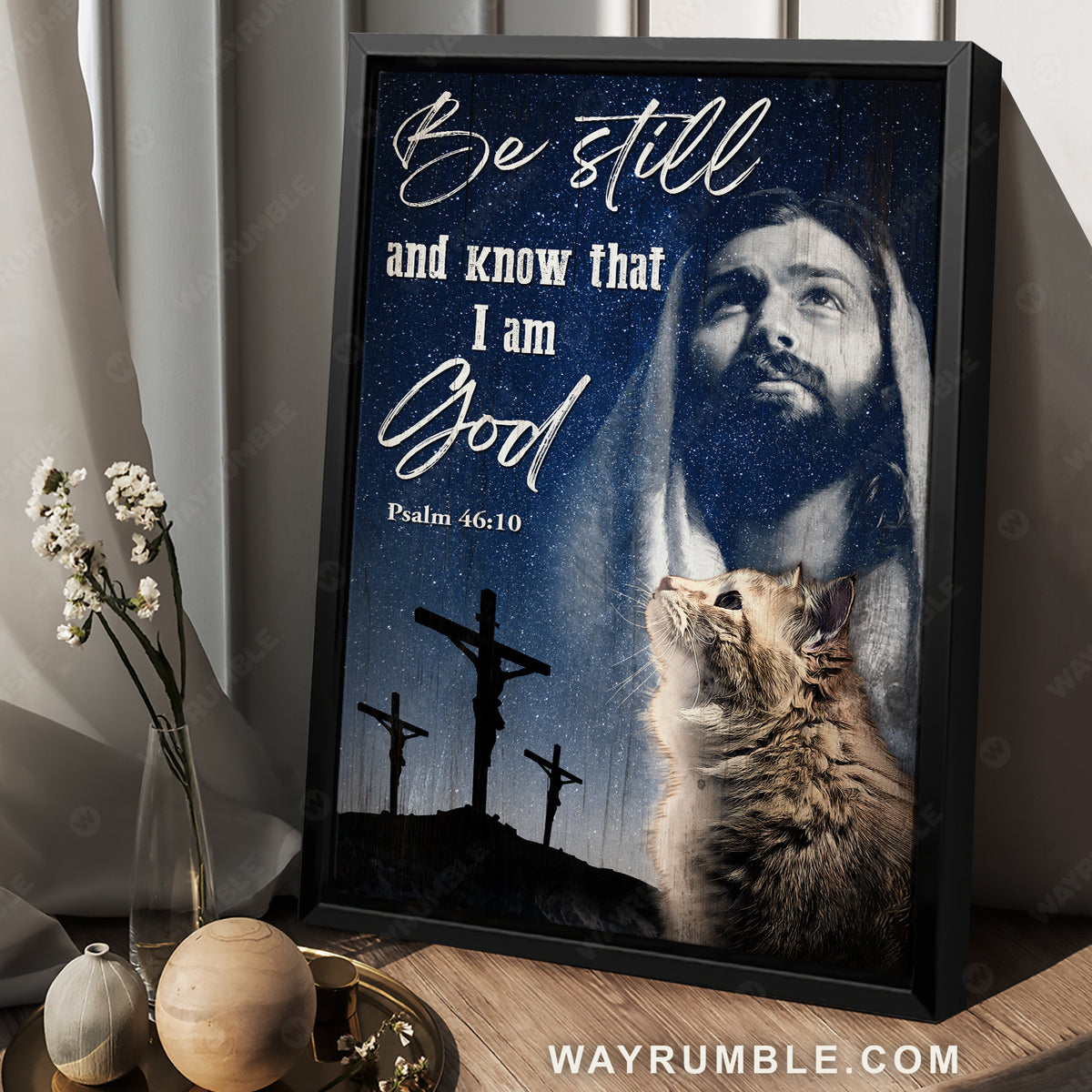 Pretty galaxy, Jesus painting, Little cat, Be still and know that I am God - Jesus Portrait Canvas Prints, Christian Wall Art