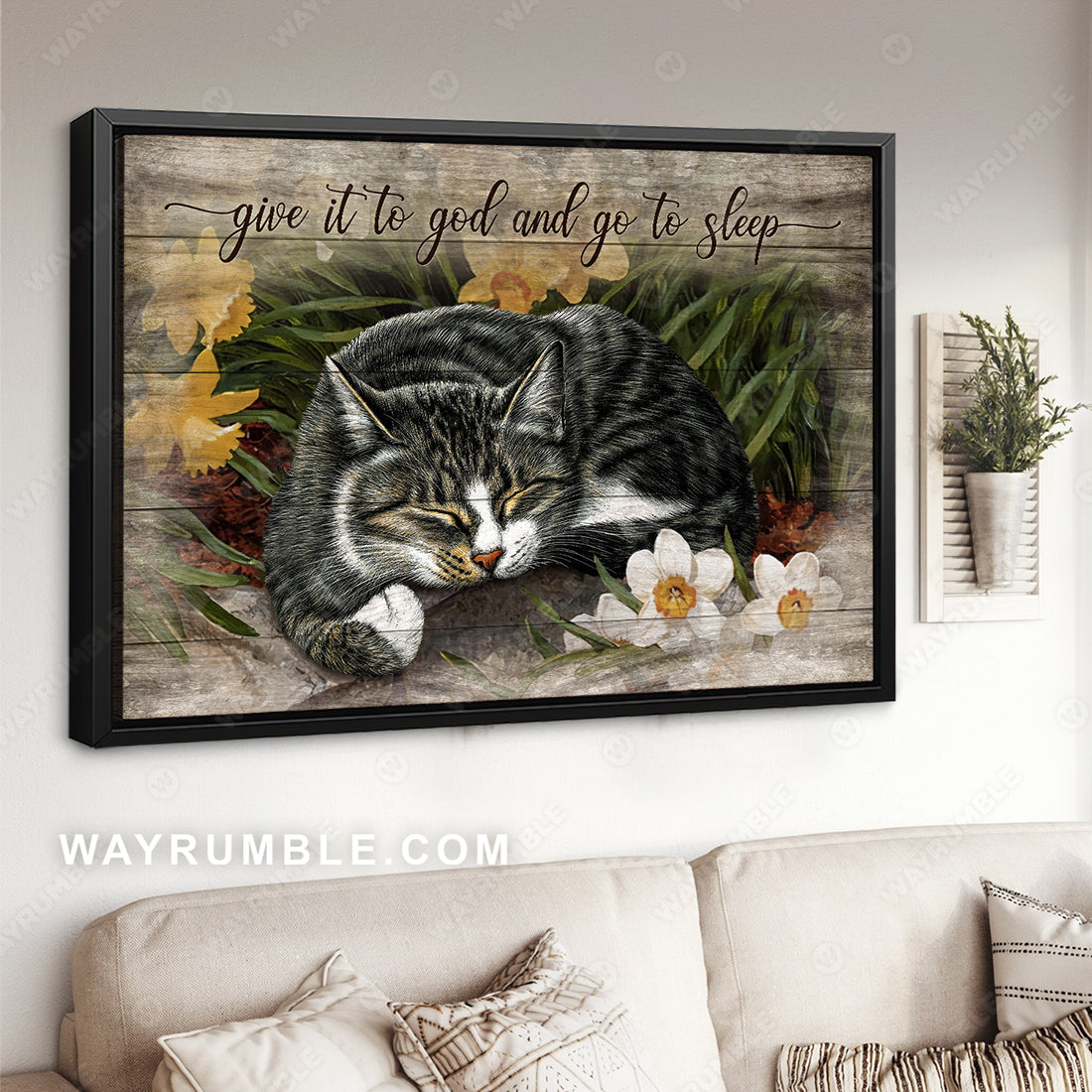 Black cat drawing, Pretty flower garden, Give it to God and go to sleep - Jesus Landscape Canvas Prints, Christian Wall Art