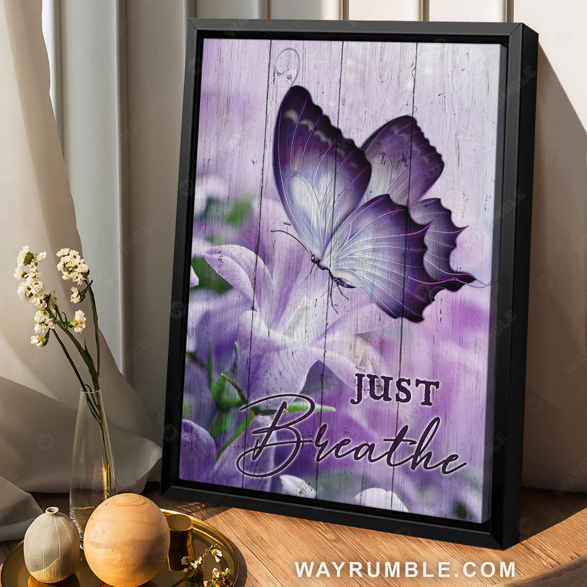 Violet butterfly, Purple lily flower, Just breathe - Jesus Portrait Canvas Prints, Christian Wall Art