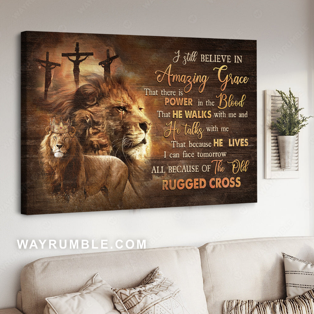 Beautiful lion drawing, Golden crown, I still believe in amazing grace - Jesus Landscape Canvas Prints, Christian Wall Art