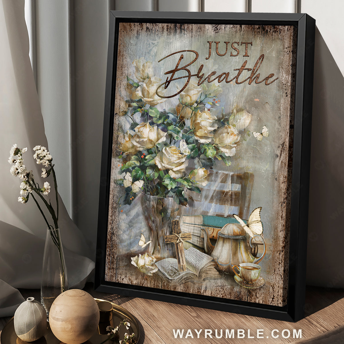 Pretty rose vase, Antique painting, Tea pot, Just breathe - Jesus Portrait Canvas Prints, Christian Wall Art