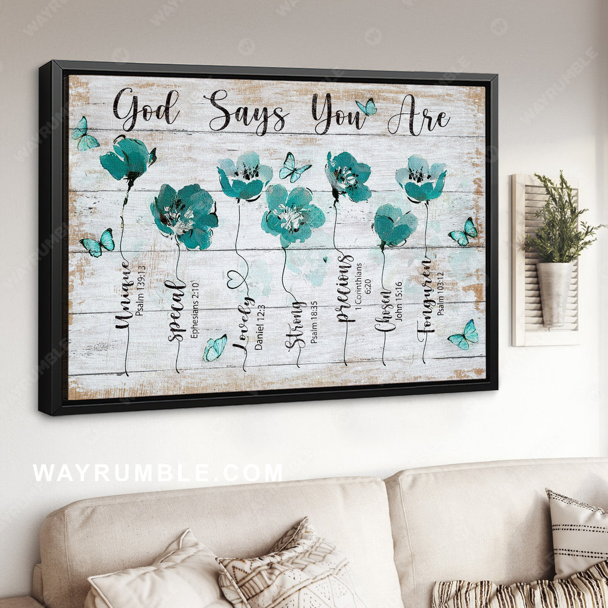 Unique painting, Mint flower, Pretty butterfly, God says you are unique - Jesus Landscape Canvas Prints, Home Decor Wall Art