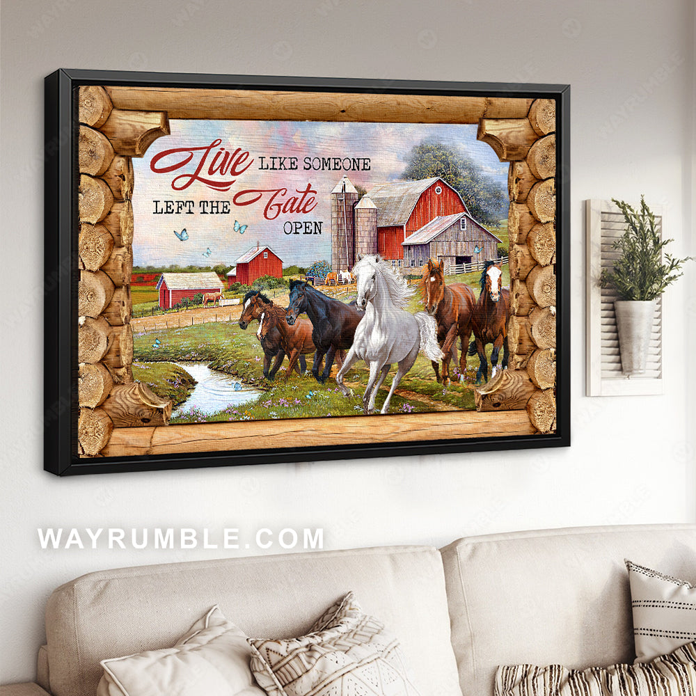 Running horse, Beautiful farm, Wooden frame, Live like someone - Jesus Landscape Canvas Prints, Christian Wall Art