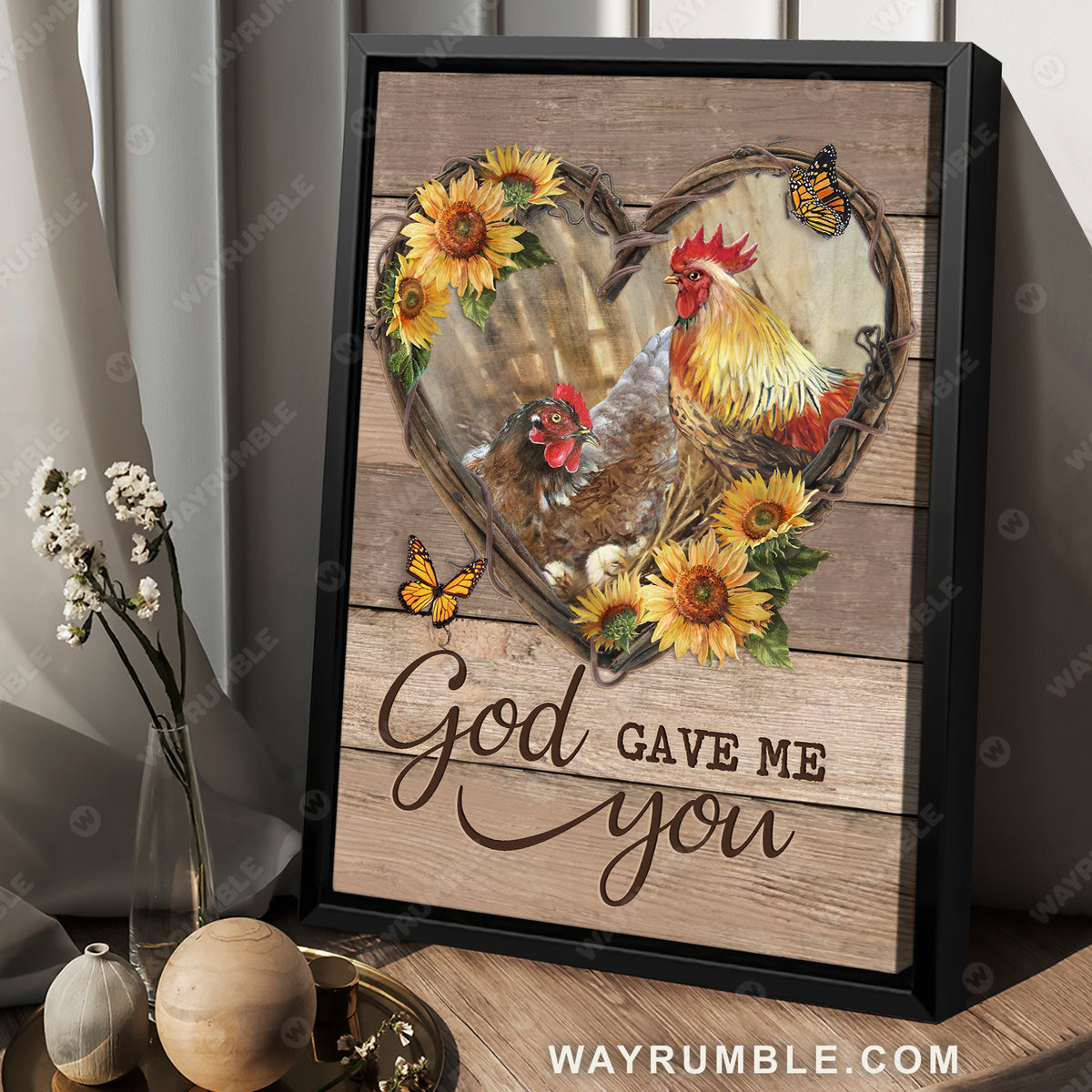 Beautiful chicken drawing, Heart shape, Sunflower garden, God gave me you - Jesus Portrait Canvas Prints, Wall Art