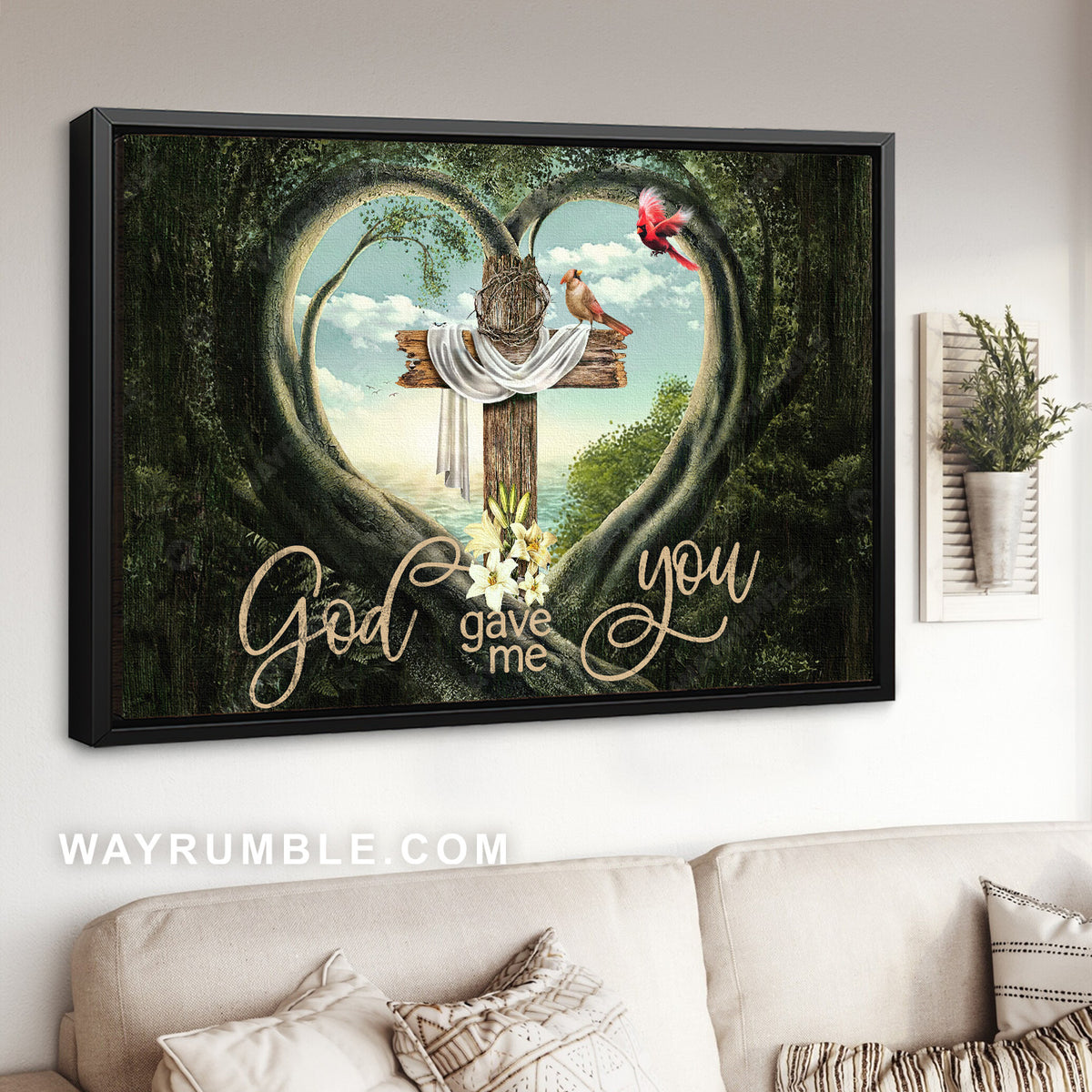 Heart cave, Wooden cross, Pretty cardinal, God gave me you - Jesus Landscape Canvas Prints, Home Decor Wall Art