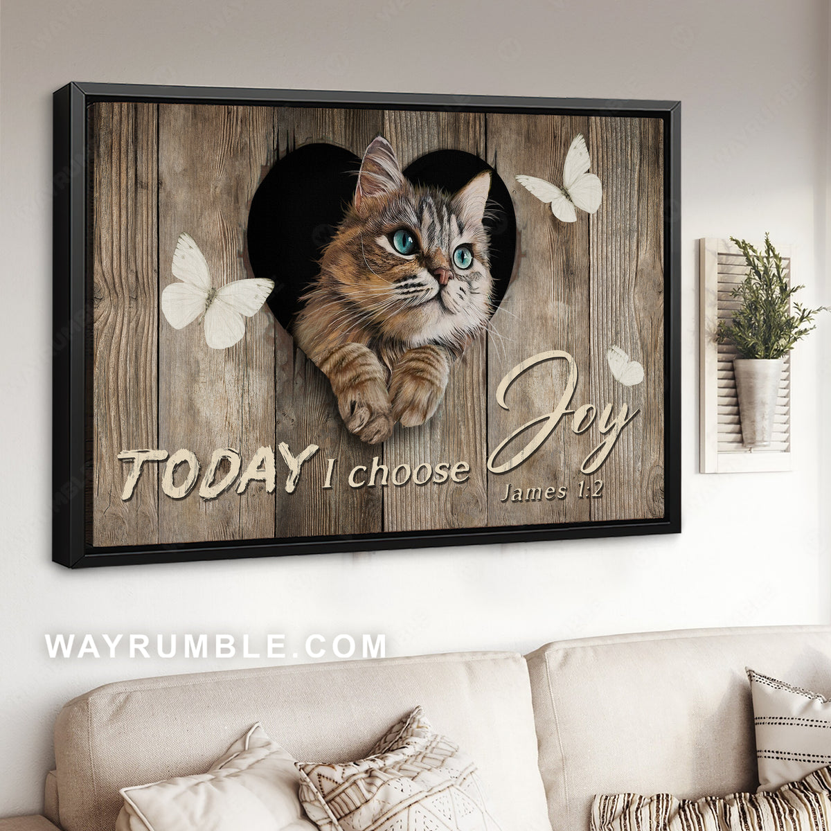 Little cat, Heart shape, White butterfly, Today I choose joy - Jesus Landscape Canvas Prints, Christian Wall Art