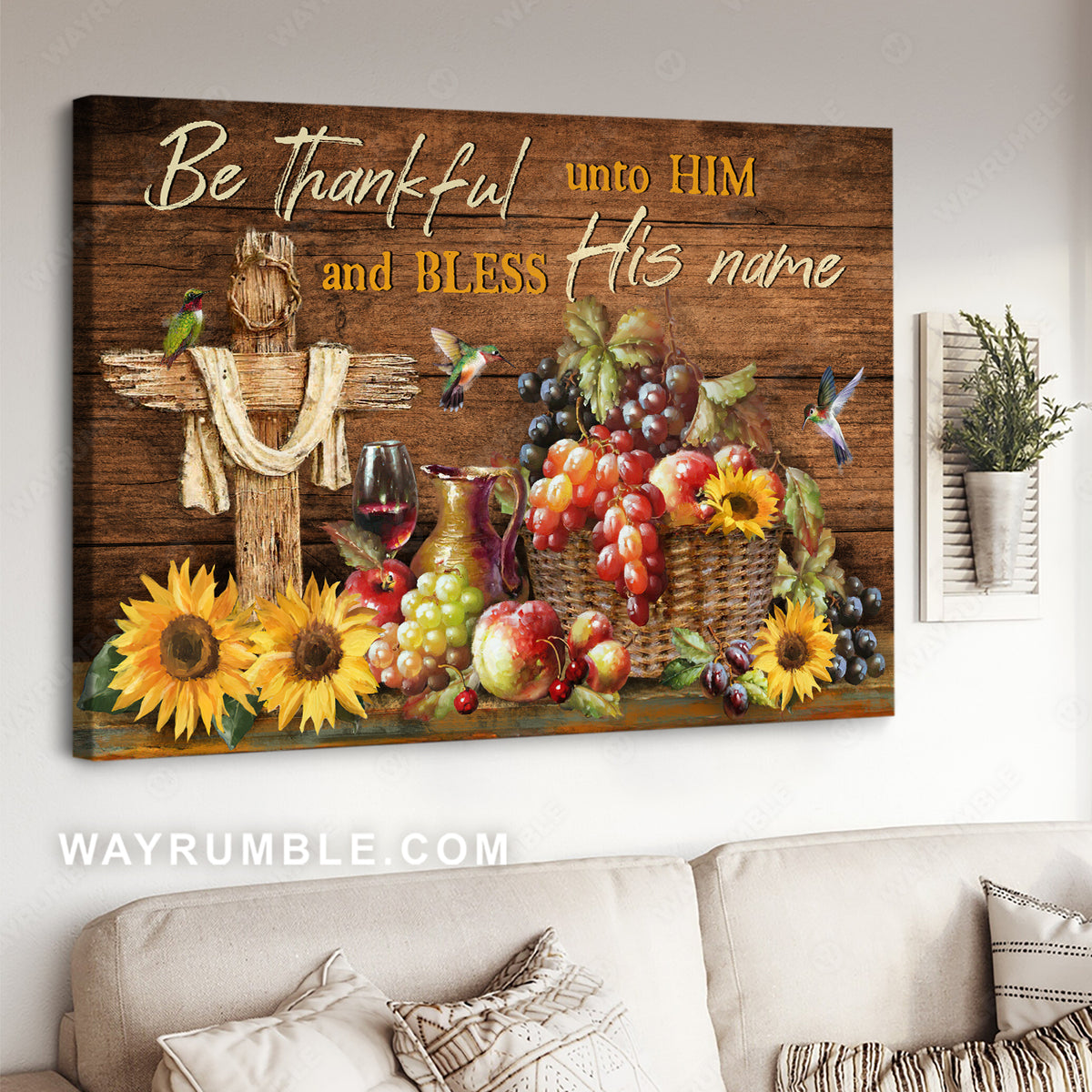 Red grapes, Sunflower drawing, Colorful hummingbird, Be thankful unto him - Jesus Landscape Canvas Prints, Christian Wall Art
