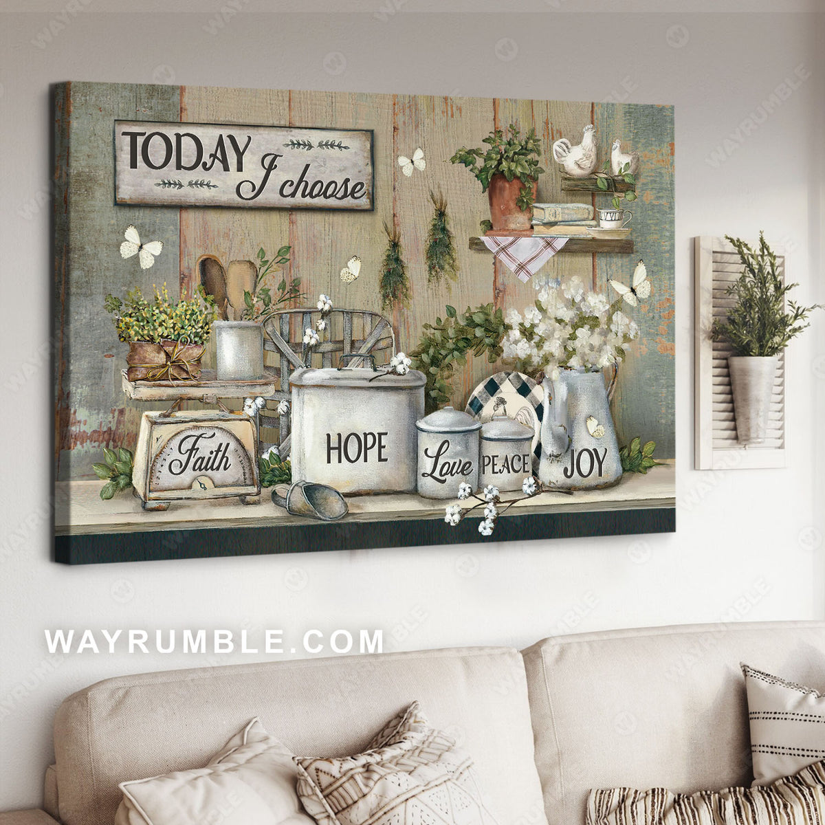White flower, Green kitchen, Pretty butterfly, Today I choose joy - Jesus Landscape Canvas Prints, Christian Wall Art