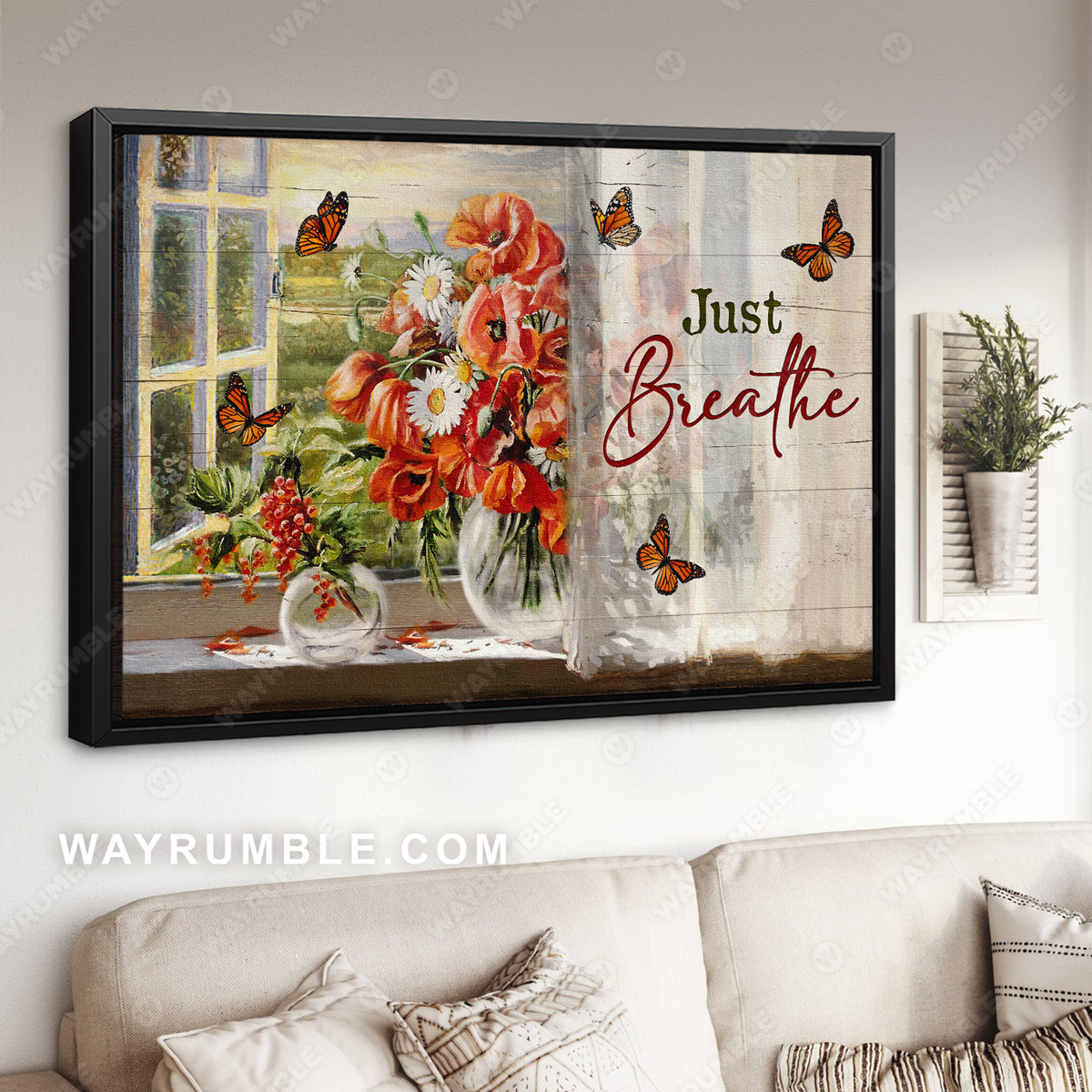 Orange poppy flower, Pretty butterfly, Cranberry, Just breathe - Jesus Landscape Canvas Prints, Christian Wall Art