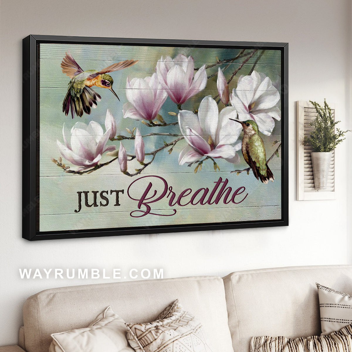 Light pink flower, Spring forest, Pretty hummingbird, Just breathe - Jesus Landscape Canvas Prints, Home Decor Wall Art