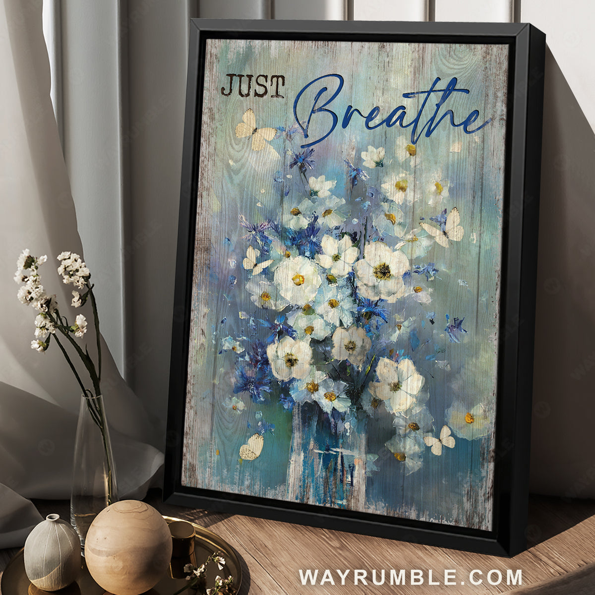 Watercolor jasmine, Baby flower, White butterfly, Just breathe - Jesus Portrait Canvas Prints, Christian Wall Art