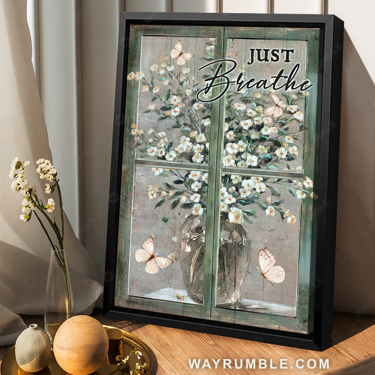 Pretty baby flower, Mint window, Still life painting, Just breathe - Jesus Portrait Canvas Prints, Christian Wall Art