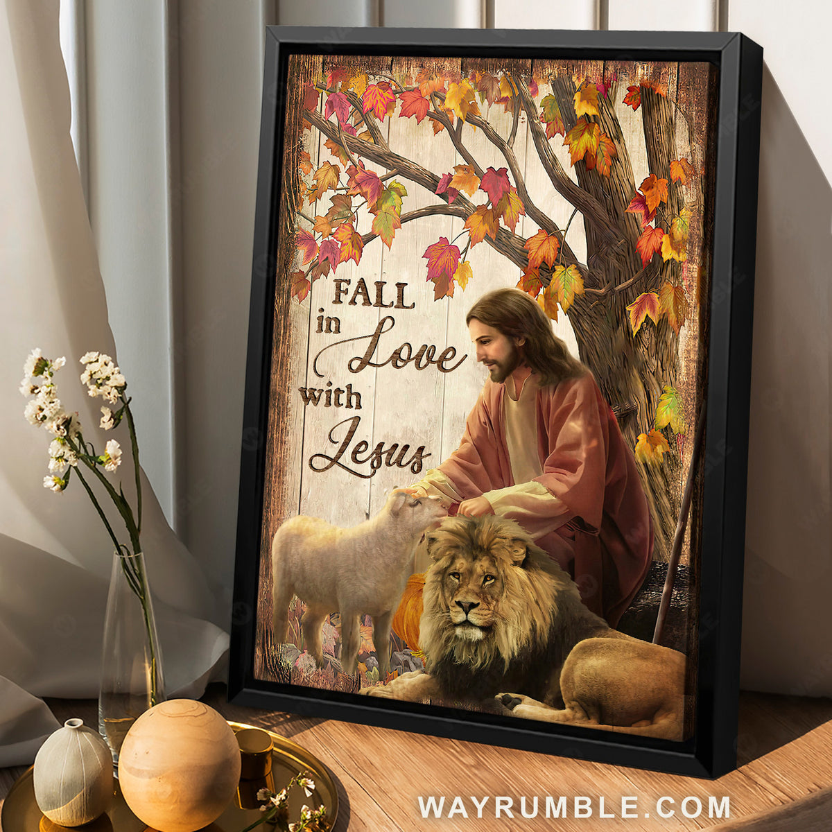 Autumn forest drawing, Lion of Judah, White lamb, Fall in love with Jesus - Jesus Portrait Canvas Prints, Christian Wall Art