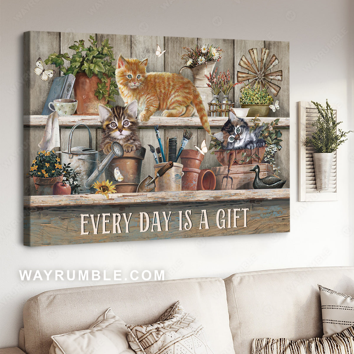 Cute cat drawing, Pretty garden, Gift for cat lover, Every day is a gift - Jesus Landscape Canvas Prints, Christian Wall Art