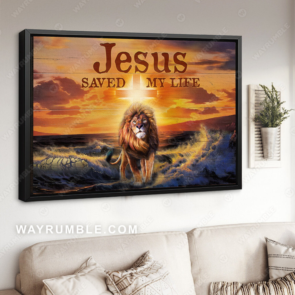 Lion painting, Orange sunset, Under the water, Cross, Jesus saved my life - Jesus Landscape Canvas Prints, Wall Art