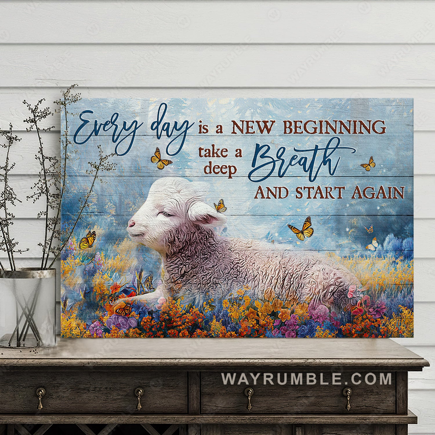 Cute lamb, Lamb artwork, Colorful flower field, Every day is a new beginning - Jesus Landscape Canvas Prints, Home Decor Wall Art
