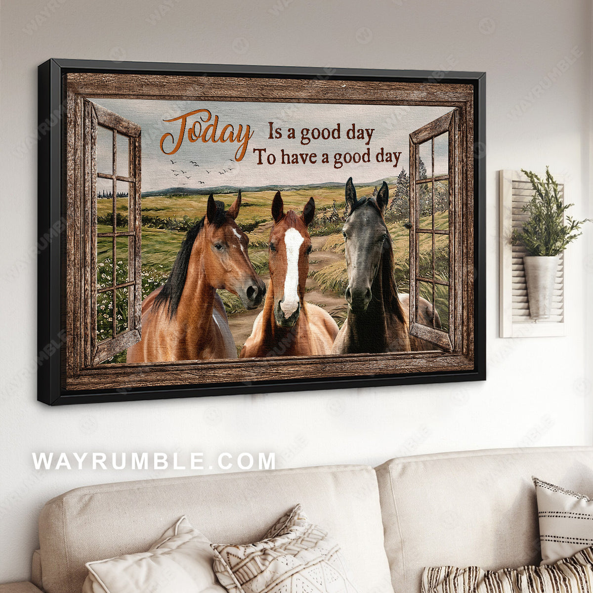 Green mountain, Beautiful horses, Flower field, Today is a good day - Jesus Landscape Canvas Prints, Christian Wall Art
